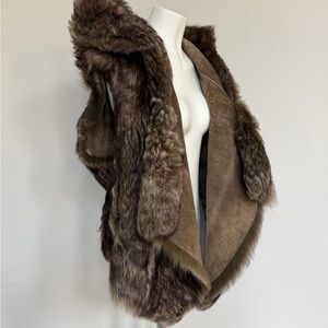 Brown Faux Fur Draped Vest Jacket - Women's Cozy Outerwear